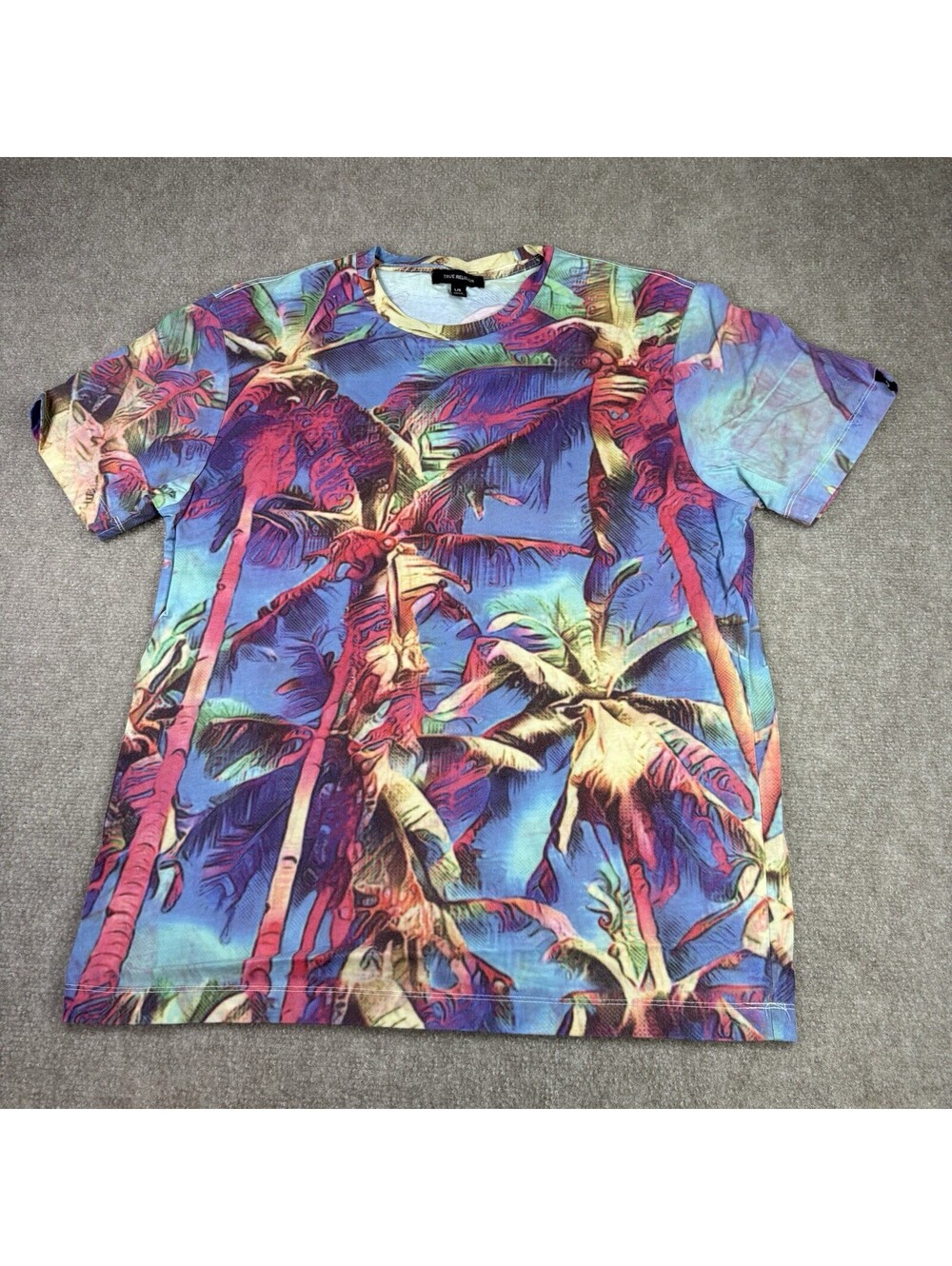 True Religion Buddha Brand All Over Print Tee Multicolor Y2K Large Palm Trees